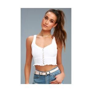 FREE PEOPLE Here I Go Brami Lace Crop Top White Size Medium